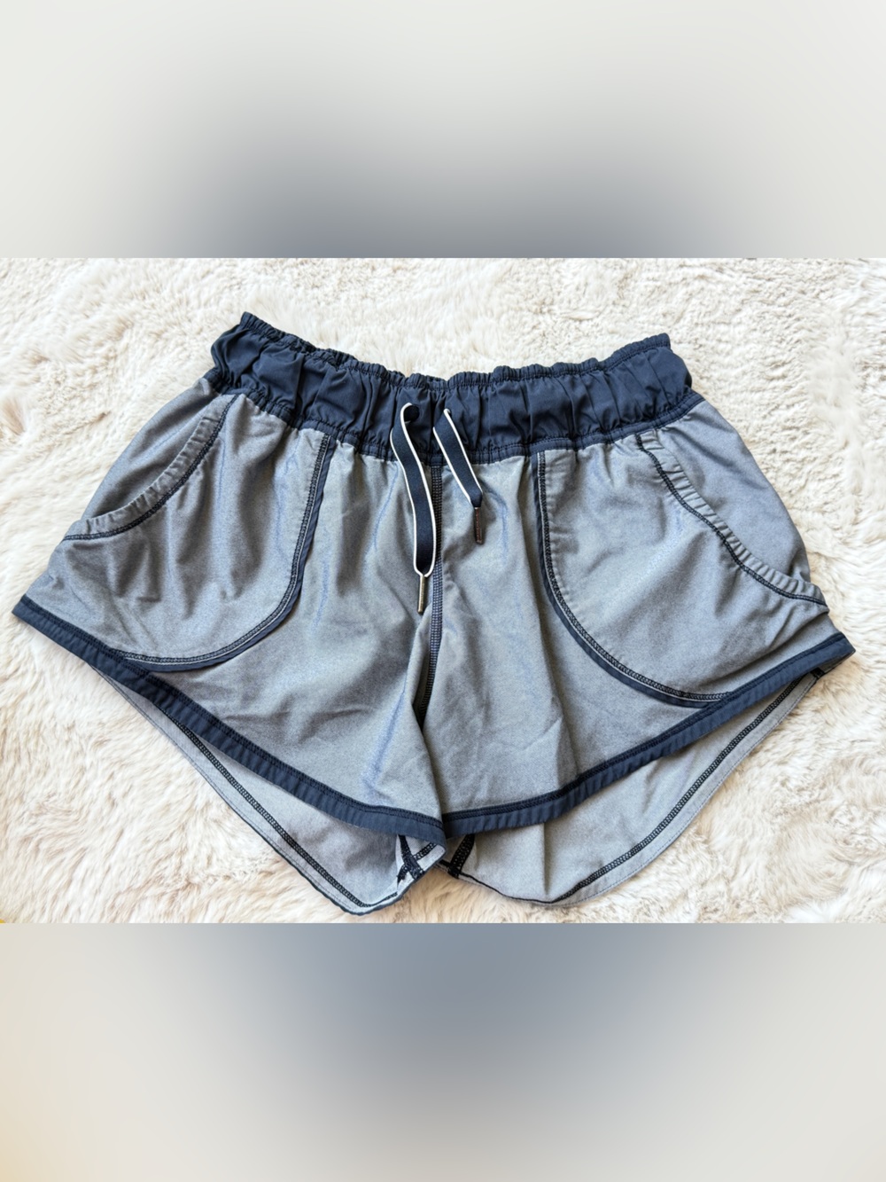 Women's. Lululemon work it out shorts. Blue and Grey. Unlined. 6